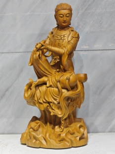 木雕自在观音菩萨摆件实木雕刻古体观音像家居玄关装饰工艺品19寸