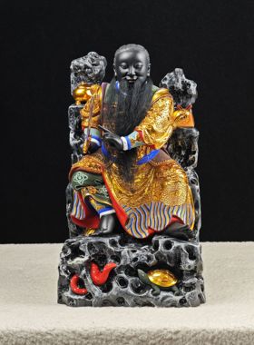 木雕神像北极玄天真武大帝樟木雕刻漆线真金罩大漆高档家具摆件