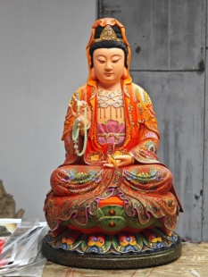 现货 观音菩萨木雕神像实木雕刻古体观音像家居玄关装饰摆件古彩