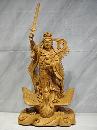 九天玄女娘娘木雕神像家居玄关装饰实木手工雕刻艺术精品摆件16寸