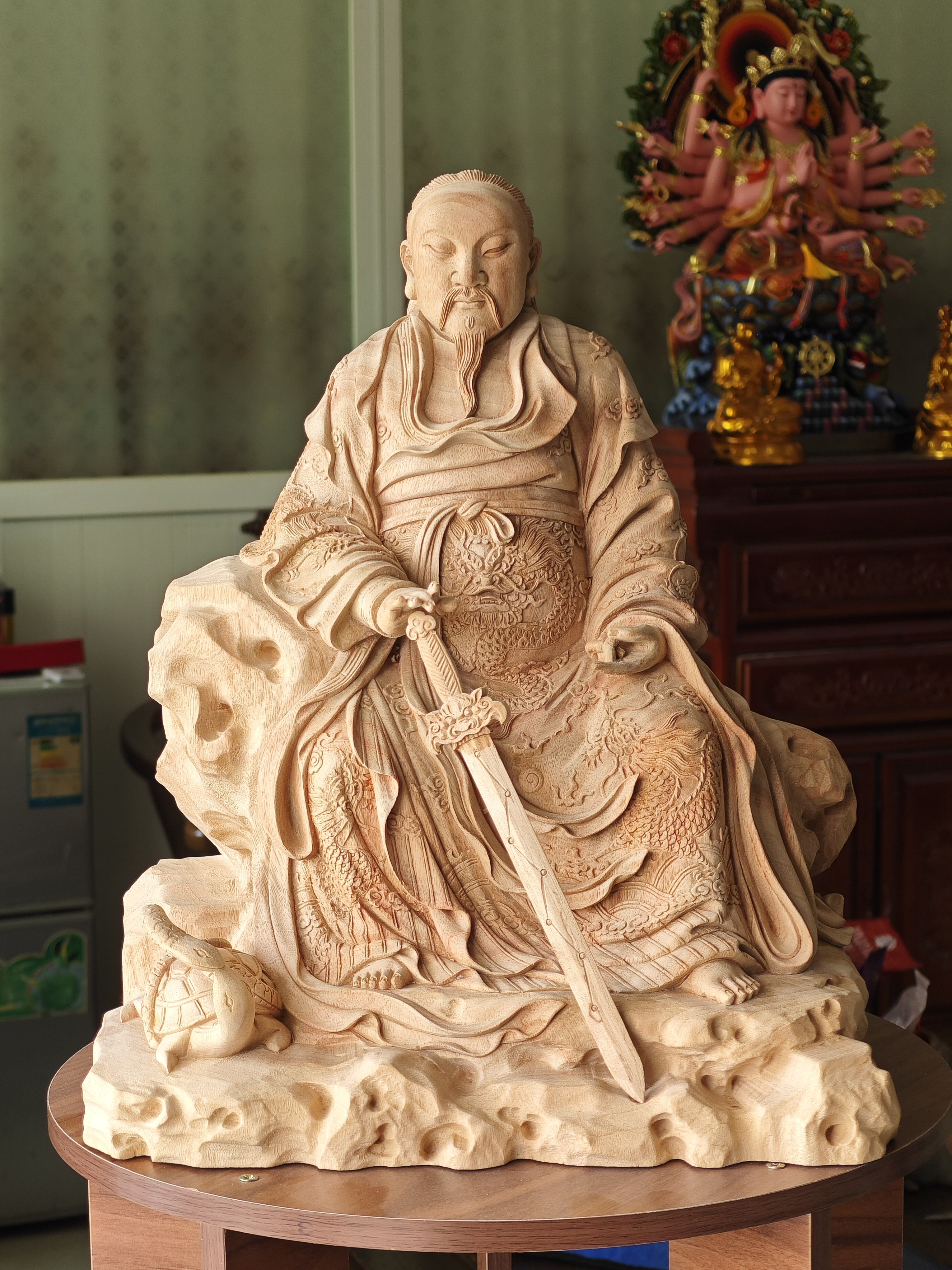 现货 木雕神像真武大帝北极四圣玄天荡魔天尊上帝公家居玄关摆件