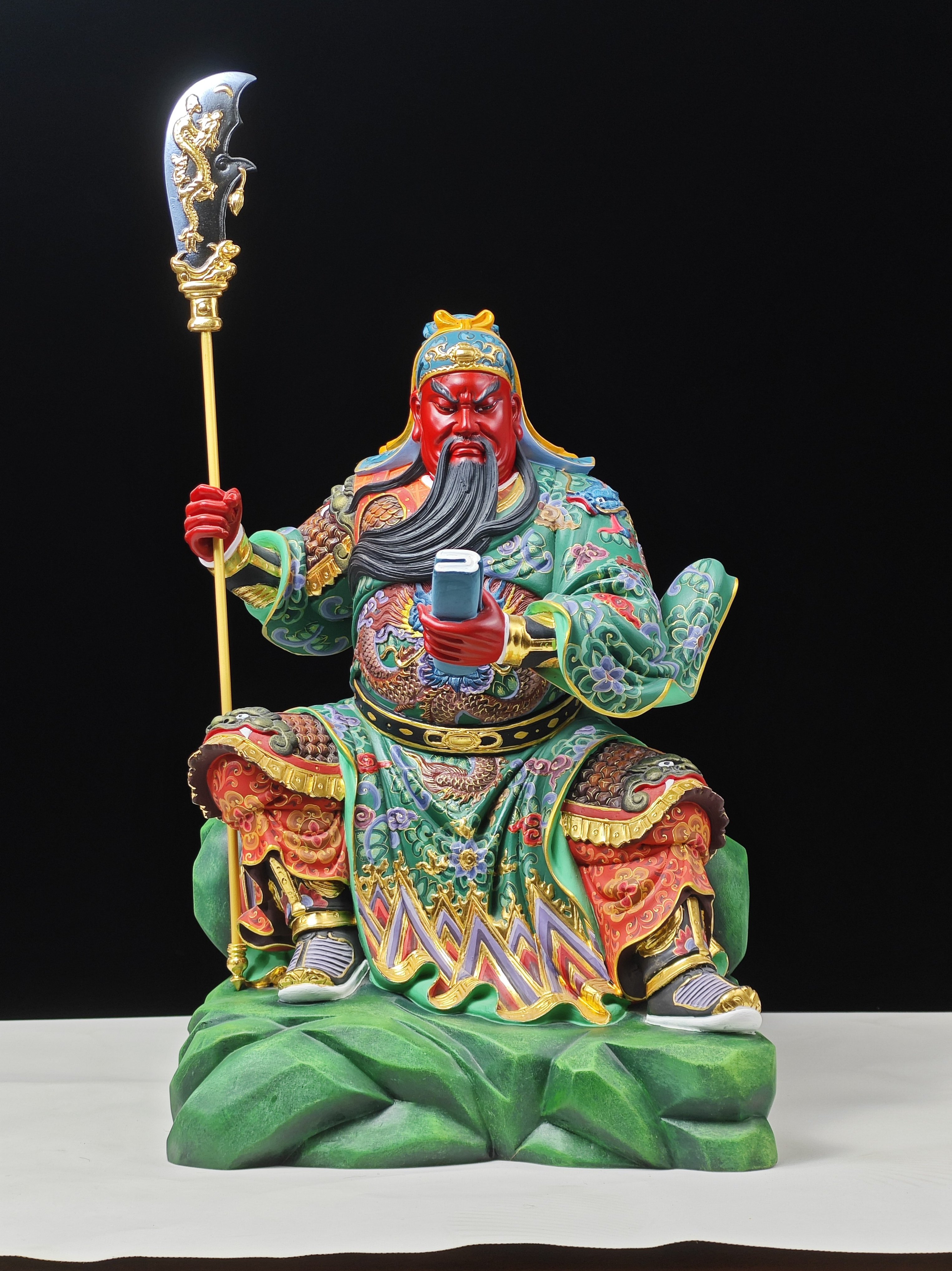 现货 19寸木雕关公神像摆件关圣帝君武财神像家居玄关装饰实木雕