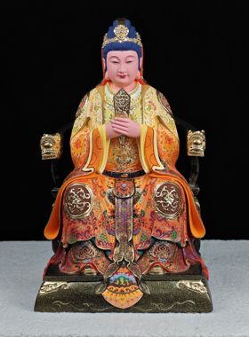 碧霞元君木雕泰山奶奶手工真金古彩家居装饰摆件19寸黎山老母雕像