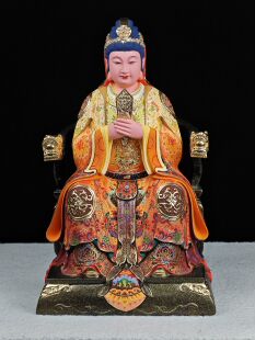 碧霞元 饰摆件19寸黎山老母雕像 君木雕泰山奶奶手工真金古彩家居装