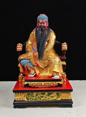 关公木雕摆件复古体关圣帝君像家居装饰实木整木雕刻贴真金罩大漆