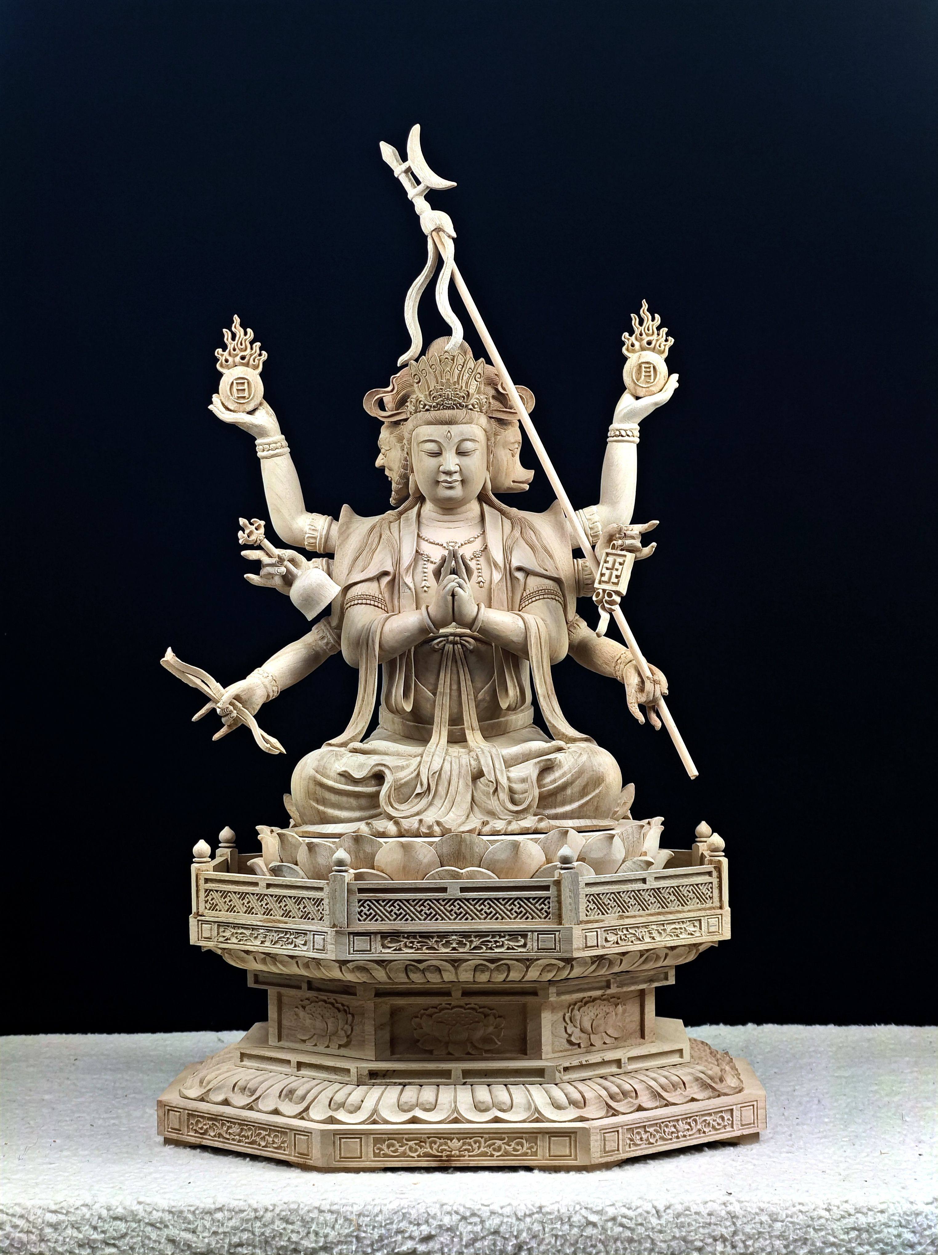 斗姥元君木雕神像斗姆摆件实木手工雕刻家居玄关装饰精品高端定制