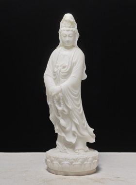 现货库存处理仅1件汉白玉原石手工雕刻念珠观音菩萨家居玄关摆件