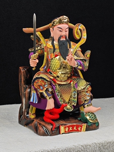 仅一件库存价处理真武大帝木雕家居装饰玄关摆件北极玄天真金古彩