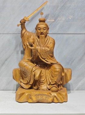 许天师神像木雕摆件家居玄关装饰实木手工雕刻工艺品16寸二度漆