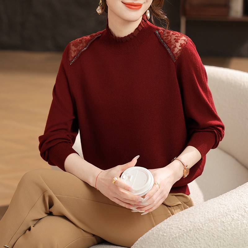妈妈春装2025新款长袖针织上衣中老年女春秋时尚气质打底衫薄毛衣