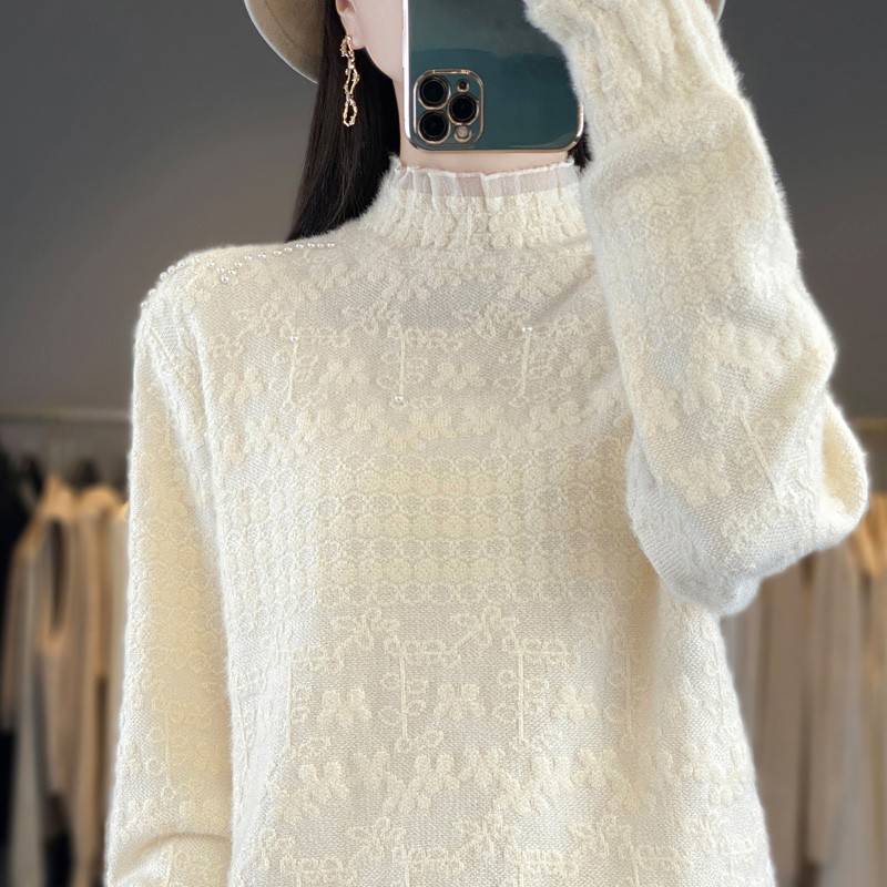 半高领蕾丝打底衫女秋冬季2025新款爆款加厚上衣大码女装针织毛衣
