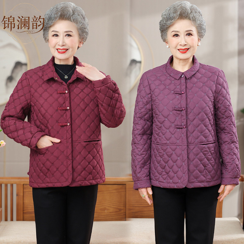 中老年女装菱格纹棉服妈妈装翻领纽扣保暖外套奶奶时尚棉袄单排扣
