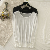 打底衫 网纱薄款 女春秋长袖 蕾丝袖 T恤洋气新款 修身 内搭上衣小衫