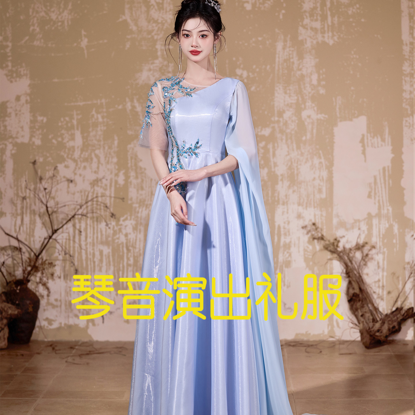 定制2025新款演出服女长裙成人古筝演奏琵琶二胡表演服中国风礼服