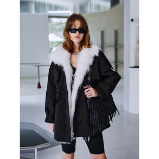 KeleCoco可拆卸狐狸毛连襟领90白鹅绒派克大衣保暖羽绒皮草外套女