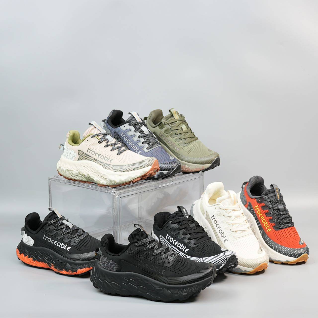 Traceable外贸透气减震情侣厚底户外登山徒步越野男女跑鞋6655