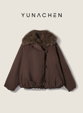 菠萝宝宝yuna【曜石鹅绒堡】狐狸毛领可拆卸90鹅绒短款羽绒服YL12