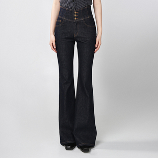 超高腰腰封弹力喇叭牛仔长裤 菠萝宝宝yuna 新款 春季 女 小岛微风