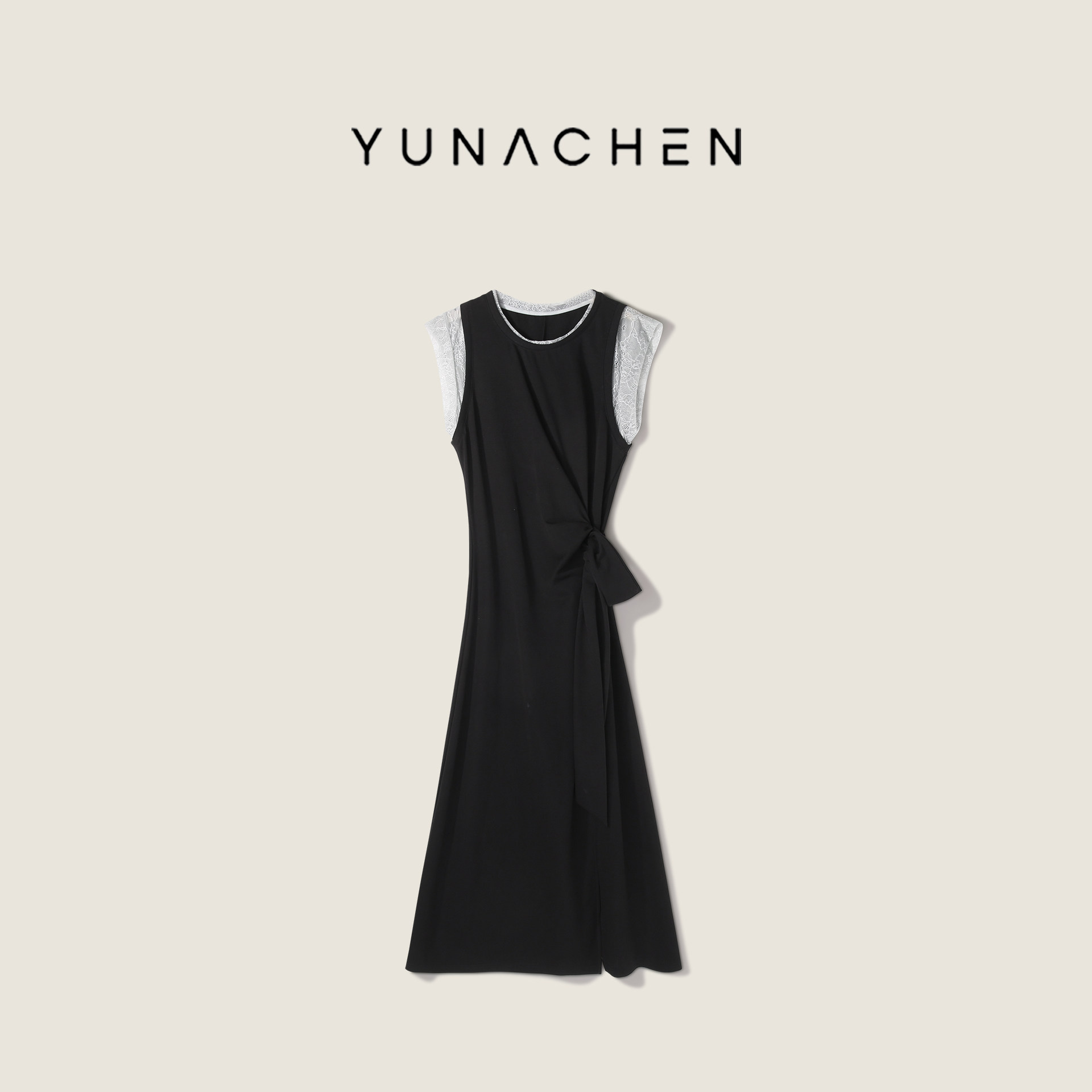 菠萝宝宝Yuna【雨花满街】无袖连衣裙收腰显瘦气质休闲假两件裙子