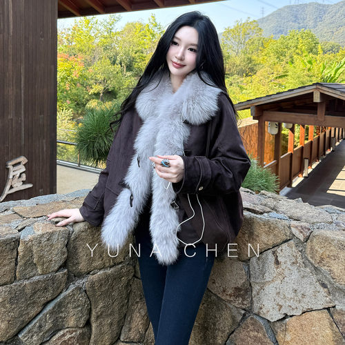 菠萝宝宝yuna【都灵初雪】狐狸毛领90白鹅绒派克服外套XJ10
