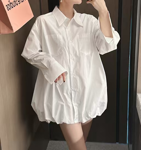 2025秋季新款韩国东大门显瘦百搭衬衫裙女宽松A字连衣裙花苞短裙
