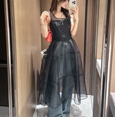 2025春夏韩国东大门新欧根纱透视吊带连衣裙女修身 显瘦无袖 长裙子