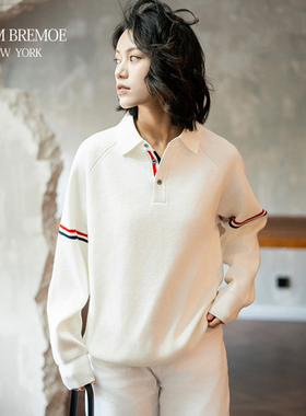 [TNONBREMOE]秋冬季男女同款宽松休闲polo衫翻领保暖毛衣针织衫