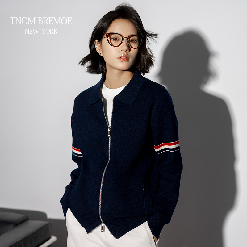 [TNOMBREMOE]TB男女同款绵羊毛秋冬翻领长袖宽松上衣拉链开衫外套