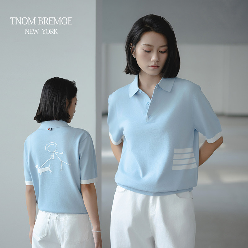 [TNOM BREMOE]新款人牵狗系列学院风男女同款情侣装polo领短袖