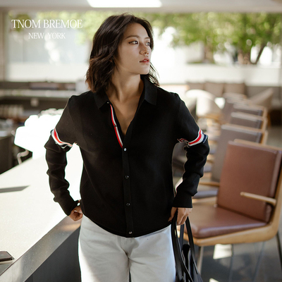 [TNOMBREMOE]TB秋冬季男女同款百搭条纹外穿简约polo套头针织上衣