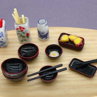 微缩日式食玩汤面碗餐盘餐具12分ob11家具场景bjd娃娃屋摆件迷你