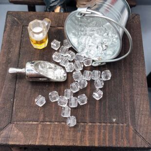 迷你仿真冰块 迷你食玩 过家家玩具 娃娃屋配件 冰铲 仿真白砂糖