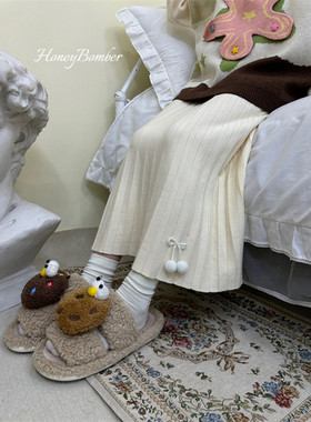 甜心轰炸机日系甜美毛球针织高腰显瘦半身裙女春冬季A字中长裙子