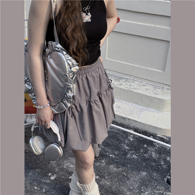 甜心轰炸机 美式灰色高腰暗纹提花少女感蝴蝶结百褶裙半身裙女夏,女装/女士精品,半身裙,淘宝优惠券,粉丝福利购,淘宝优惠卷