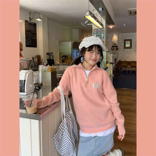 甜美少女感半高领蝴蝶结标毛衣