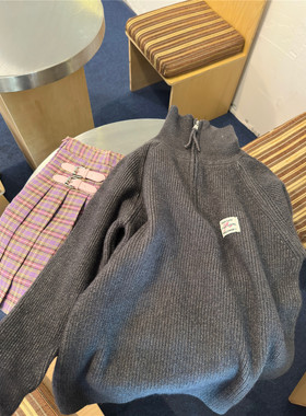 甜心轰炸机立领半拉链毛衣女加厚保暖秋冬宽松高领休闲针织衫外套