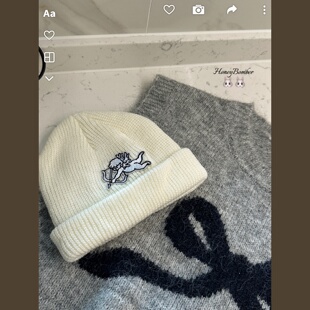 爱神小天使刺绣毛线帽少女女秋冬保暖针织帽百搭冷帽 甜心轰炸机