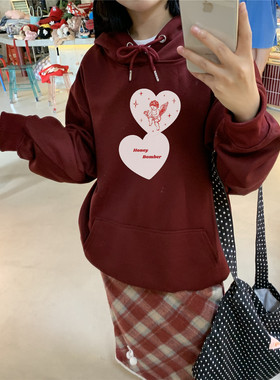 甜心轰炸机星星爱心天使翅膀涂鸦印花带帽卫衣外套显瘦NewJeans风