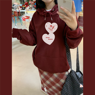 爱心天使字母涂鸦连帽卫衣外套