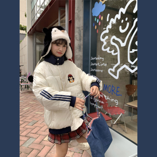 甜心轰炸机美式童趣企鹅立领短款羽绒棉服女冬保暖面包服加厚外套