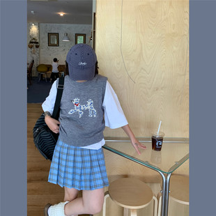 回馈!甜心轰炸机可爱斑点狗圆领针织马甲女叠穿坎肩背心外搭毛衣