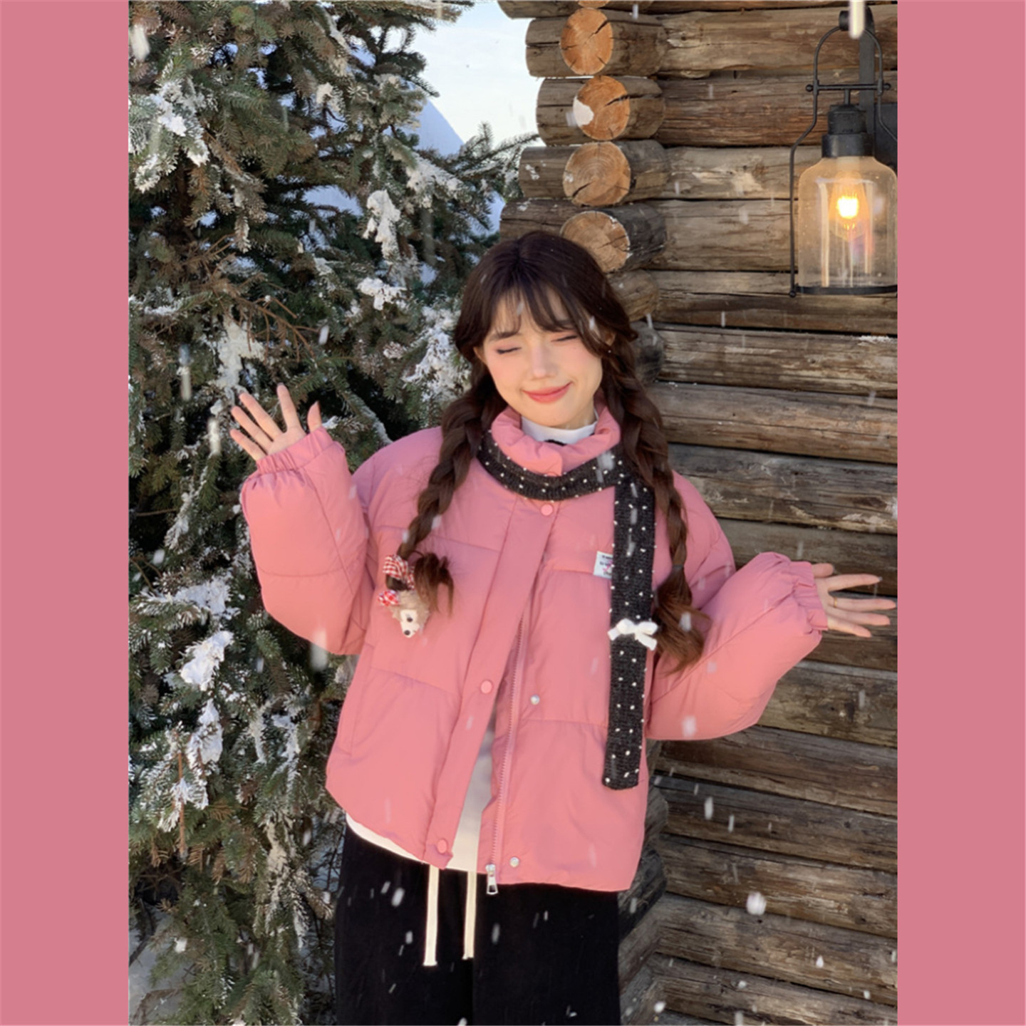 少女蝴蝶结短款立领棉服棉衣外套