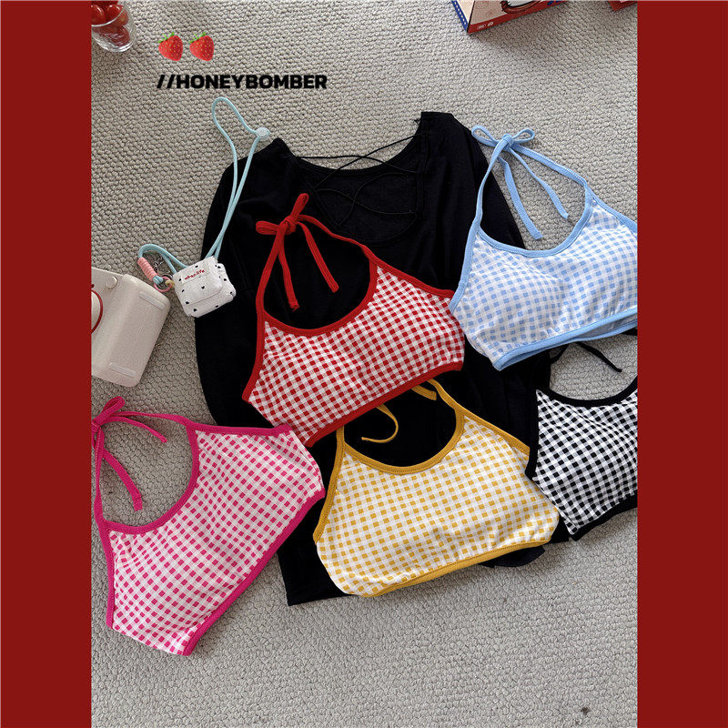 甜心轰炸机度假辣妹风格子绑带挂脖吊带胸垫背心女夏内搭抹胸短款,女装/女士精品,背心吊带,淘宝优惠券,粉丝福利购,淘宝优惠卷