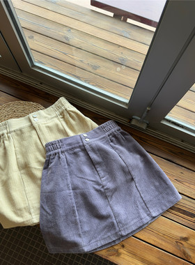 复古高腰灯芯绒A字短裙女紫色防走光内衬简约百搭条绒包臀半身裙