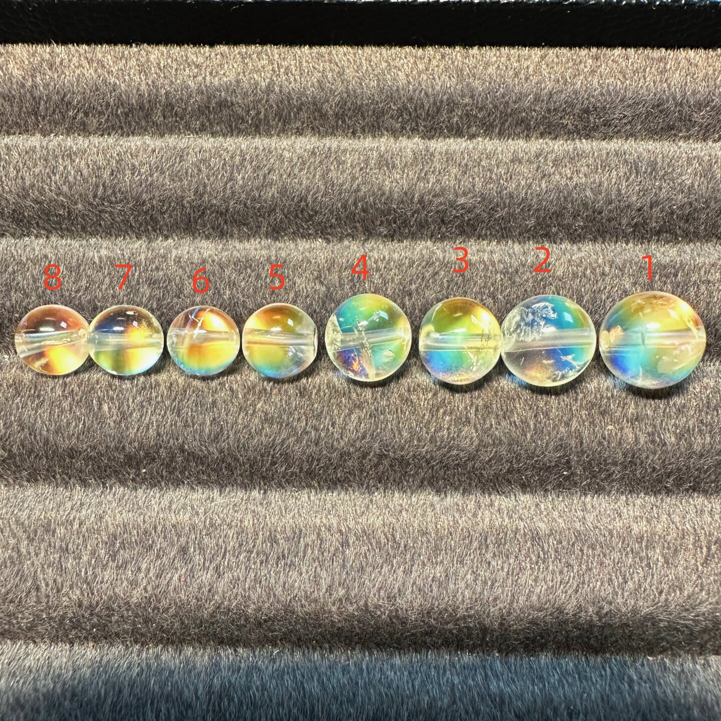 天然马岛无胶彩虹月光石手工打磨圆珠8-12mm单珠