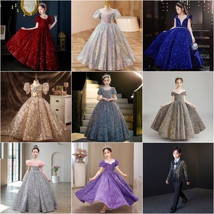 出租儿童礼服女童公主裙高端钢琴主持人晚礼服模特走秀演出服租赁