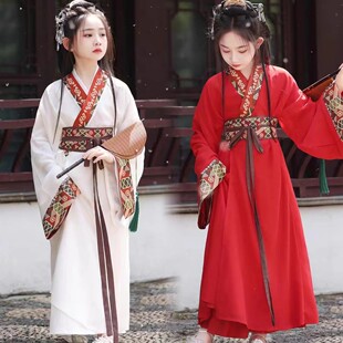 出租儿童战国袍女童汉服曲裾直裾袍中国风古装夏季超仙演出服租赁
