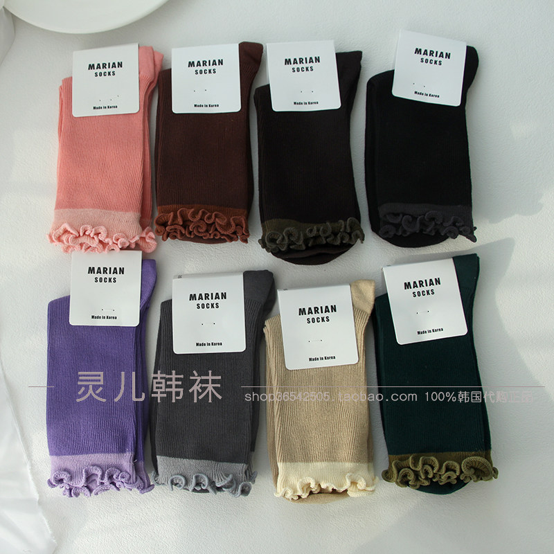 韩国代购木耳边纯棉女袜