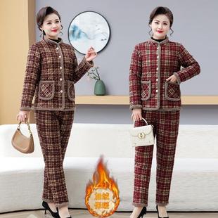 很实穿妈妈装 外套 秋冬加绒加厚棉服两件套休闲居家服保暖棉衣棉裤