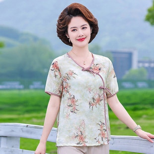 夏季百搭时尚新品2025中老年女装宽松洋气短袖T恤上衣妈妈装套装